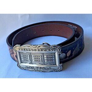 Feeling Lucky Las Vegas Leather Belt Buckle Lucky 7 Aces Embossed Stamped S 32